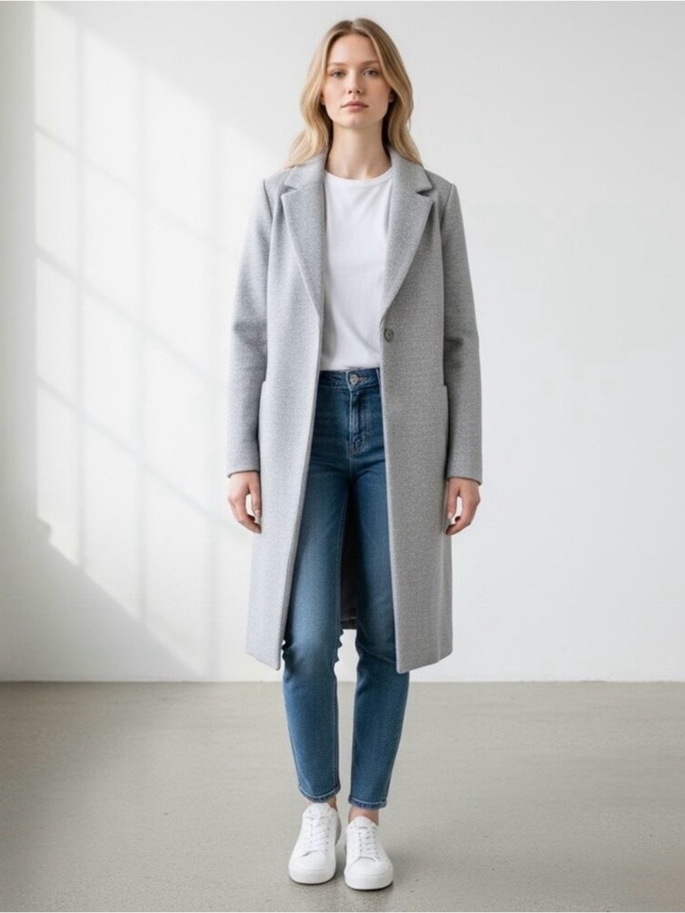 H&M Long Grey Tailored Trench Felted Coat. Size 8
